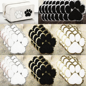 Nouveau design Patch en chenille thermocollant à motif patte, à bords pailletés/argentés, coloré, blanc et noir, en tissu brodé avec technique PVC, pour la décoration - Product Image 3