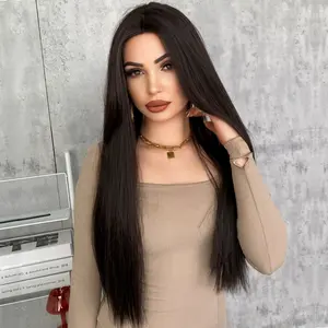 Synthetic Lace Front Wig Pre Plucked Straight Wig Glueless Lace Synthetic Hair Black Synthetic Lace Front Wig 26in