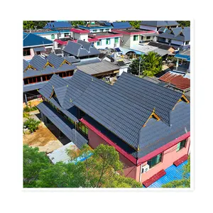 Pelat atap batu kualitas tinggi warna pelat logam Romawi atap baja berwarna ridge ubin produsen Harga ubin atap logam