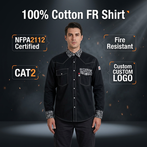 Factory New Design NFPA2112 ASTM1506 100% Cotton Twill 260g Breathable ODM FR <strong>Flame</strong> Retardant Casual <strong>Shirt</strong> Men's Safety - Product Image 1