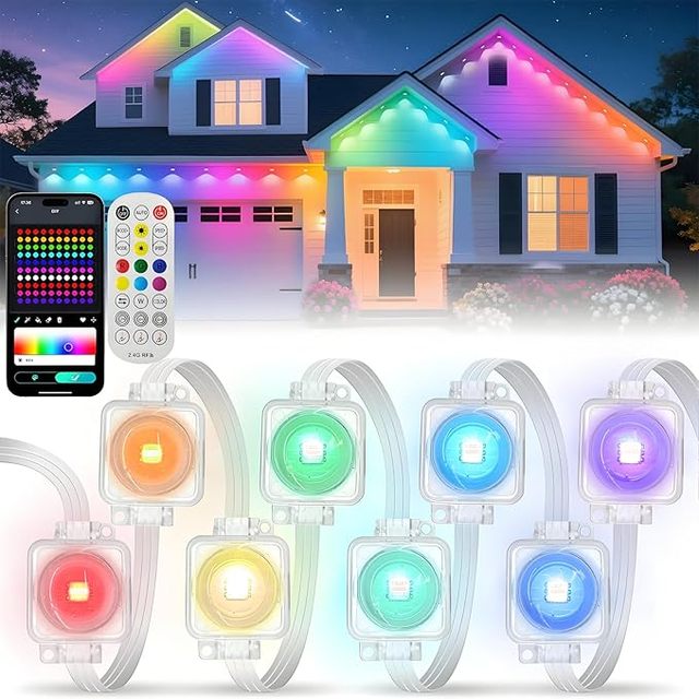 16.4FT Smart RGB Eave Lights with Remote APP Control DIY LED Colorful Christmas String Light IP65 Waterproof Outdoor Decor