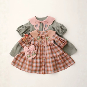Nuovo Arrivo Autunno/Inverno: Abito in Cotone e Lino Stile Lolita a Quadri per Ragazze, con Raffinato Ricamo e Colletto <span class=keywords><strong>Peter</strong></span> Pan - Product Image 3