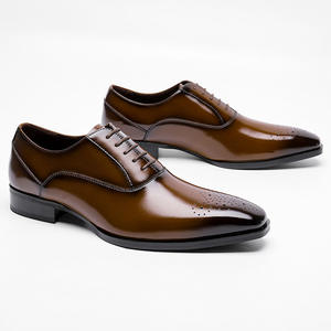 Men's Pointed Toe <b>Lace</b>-Up Slip-On Breathable Premium Wedding Shoes New Classic Brown <b>Black</b> Genuine Leather Anti-Slippery Massage - Product Image 4