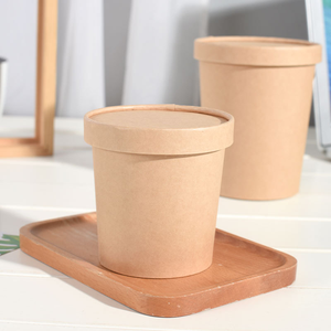 Caja de Comida Rápida, Vaso de Papel Kraft para Llevar, Recipiente Redondo Aislante para Papillas, Tazón de Papel Biodegradable Compostable PLA - Product Image 3