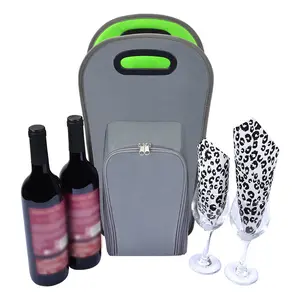 Wine Bottle Bags With Glass Fixing Elastane And Mesh Pockets for Napkin Fashion Handbag For Picnic 420D Polyester Wine Gift Bags