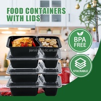 Contenants de préparation de repas rectangulaires jetables sans BPA à 2 compartiments de 30 oz, plateaux de stockage alimentaire en plastique PP, couvercles hermétiques, utilisables au micro-ondes