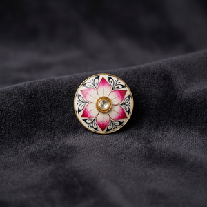 Boutons de luxe personnalisés en laiton avec tige, émail Meenakari de Jaipur, motif lotus rose, cristal Polki, pour costume de mariage formel ou de fête pour homme, style Sherwani - Product Image 5