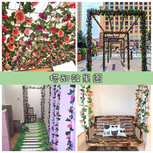 Guirlandes de roses artificielles Zhi Xia 100cm 200cm, fleurs en soie suspendues, décorations de mariage, décoration intérieure - Product Image 4