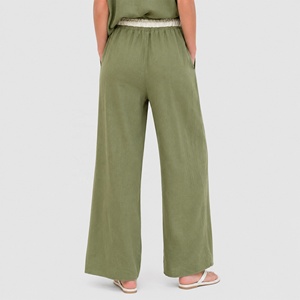 Pantalones de <span class=keywords><strong>Lino</strong></span> Personalizados al por Mayor con Etiqueta Privada OEM, Pantalones Anchos de <span class=keywords><strong>Lino</strong></span> y Algodón con Cordón para Mujer, Ropa de Verano para Vacaciones - Product Image 4