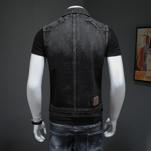 Gilet Casual da <span class=keywords><strong>Uomo</strong></span> Stile Europeo e Americano, Gilet da Motociclista <span class=keywords><strong>Nero</strong></span>, Gilet Senza Maniche in Denim OEM - Product Image 5