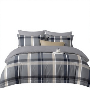 Poland Stock Bold Modern Plaid Cotton <b>Bedding</b> Set Navy Tan <b>Tartan</b> Duvet Cover for B&B EU Dropshipping 3pcs - Product Image 1