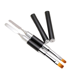 Pinceau et applicateur de polygel double embout 2-en-1, spatule à ongles avec manche en métal, outil en acier inoxydable pour gel et ongles acryliques - Product Image 1