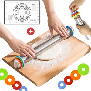 Rouleau à pâtisserie réglable en acier inoxydable 304, très vendu, avec 4 anneaux de réglage d'épaisseur amovibles - Product Image 2