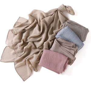 New Arrival Mist Texture Crinkled Plaid <b>Chiffon</b> Hijab Long <b>Scarf</b> Soft Flowy Islamic Women <b>Chiffon</b> Hijab Warm Colors Shawl - Product Image 3