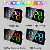 Réveil électronique multifonction à chargement USB Grand écran Changement de couleur RVB avec fonction mémoire Horloge miroir