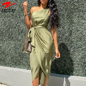 Chic green satin dress In A Variety Of 