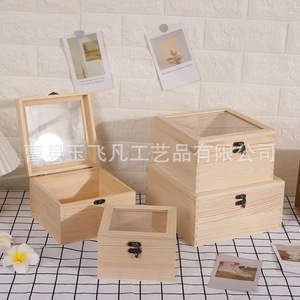Solid Wood Jewelry <b>Box</b> Rectangular Flip Top Transparent <b>Small</b> Size Storage Gift Packaging Heze Shandong - Product Image 2
