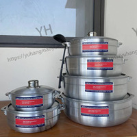 Batterie de Cuisine Économique en Aluminium Moulé Sous Pression 6 Pièces, Grande Capacité, avec Couvercle et Casserole à Soupe