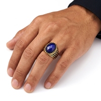 Bague Chevalière Vintage en Acier Inoxydable avec Pierre Bleue et Motif Gravé, Bijoux de Mode pour Hommes, Vente en Gros