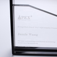 Placa de Acrílico Biselada Personalizada APEX - Diseño Asimétrico Ecológico Grabado con Láser, Logotipo Serigrafiado, Transparente, Negra
