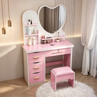 Miroir de Coiffeuse en Bois Moderne Minimaliste en Forme de Cœur avec Plusieurs Tiroirs - Conception sur Pied pour Chambres et Dressings