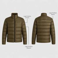 Olive Leichtgewichtige Stehkragen-Pufferjacke für Herren OEM Benutzerdefiniertes Logo Wasserdichte Gänsedaunenjacke Hersteller Private Label