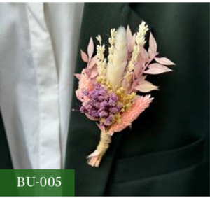 Boutonnière de fleurs séchées naturelles, corsage floral rustique bohème rose, fleur de revers pour mariage, cadeau pour la fête nuptiale - Product Image 1