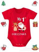 Combinaison de Noël pour bébé, rouge, manches courtes, en coton, barboteuse de Noël pour bébé, tenue de fête pour nouveau-né