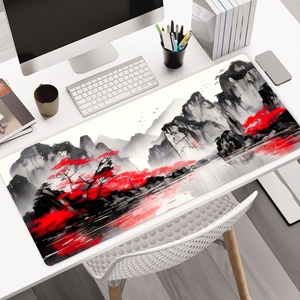 Alfombrilla de Ratón Grande Antideslizante con Borde Cosido, Diseño de Pintura de Paisaje Chino, Resistente al Agua y a los Arañazos, para el Hogar - Product Image 1