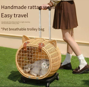 CE Certificate Fashion Solid Wicker <strong>Cat</strong> Carrier With Button Closure And Wheel - Product Image 5