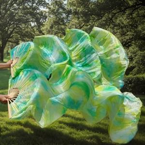 Spinning Culte Louange Fans Danse Du Ventre Faux Voile De Soie Fans Bambou Long Tie Dye Fans Voiles - Product Image 4