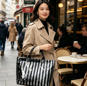 Sac fourre-tout vintage rayé en PVC, robuste, <span class=keywords><strong>imperméable</strong></span>, pour la plage, avec poignées renforcées, grande capacité, séchage rapide, broderie - Product Image 2