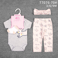 Vêtements pour bébés nouveau-nés en gros, ensembles d'été 4 pièces pour bébés filles et garçons de 6 mois, motifs animaux/floraux, manches courtes