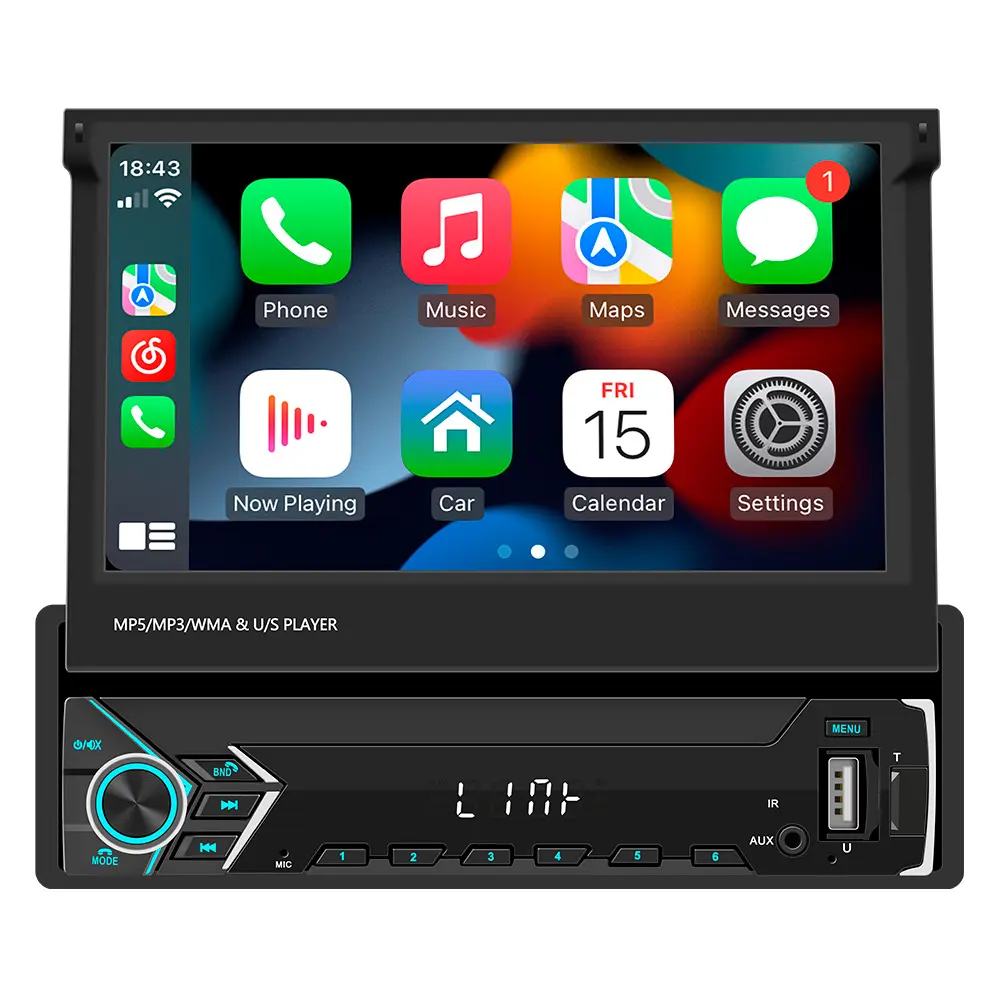 1din 7 بوصة بشاشة لمس قابلة للسحب مشغل سيارة لاسلكي أندرويد تلقائي USB BT FM مشغل Mp5 للسيارة