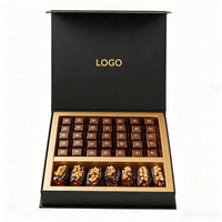 Boîte cadeau magnétique de luxe noire et or pour chocolats, boîte rigide en papier avec logo personnalisé pour emballage de chocolats et dattes de Dubaï, coffret cadeau