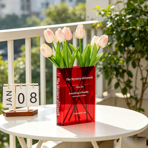 Vase porte-livres en acrylique transparent pré-assemblé, design moderne et minimaliste, vente en gros directe d'usine pour la décoration intérieure - Product Image 2