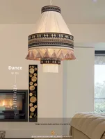 Lustre en tissu de coton et de lin avec corde en fer, style bohème marocain rétro, LED, économie d'énergie, hauteur réglable, pour salon