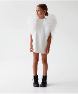 Vestiti per <span class=keywords><strong>Bambina</strong></span>, Graziosi Abiti Estivi 2026 <span class=keywords><strong>in</strong></span> <span class=keywords><strong>Tulle</strong></span> Bianco, Nero e Blu con Volant, Modello a Linea A - Product Image 1