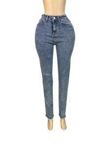Ensemble deux pièces pour femme Viviblook Z226ST : Haut dos nu orné de strass et jean slim déchiré à poches, grandes tailles - Product Image 2