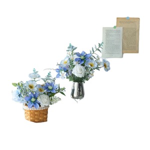 Cesta de mimbre tejida, ramo de flores artificiales, arreglo de flores de seda para sala de estar, decoración del hogar, accesorios de fotografía de boda - Product Image 4