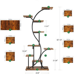 Grand support d'angle moderne et écologique pour plantes, intérieur/extérieur, design carré, porte-fleurs en métal enduit de poudre <span class=keywords><strong>noire</strong></span>, 9 pièces pour la maison - Product Image 3