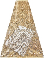 Dentelle africaine brodée de perles et de sequins, 100% polyester, motif floral élégant et luxueux pour robes de mariée et vêtements de soirée