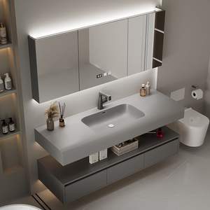 Meuble de salle de bain avec lavabo intégré et miroir intelligent, résistant à l'eau et aux taches, personnalisable en design. - Product Image 3