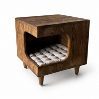 Meuble d'intérieur pour animaux de compagnie en bois massif naturel, moderne et luxueux, table d'appoint multifonctionnelle, lit carré pour petit chien, coussin confortable, maison pour chat