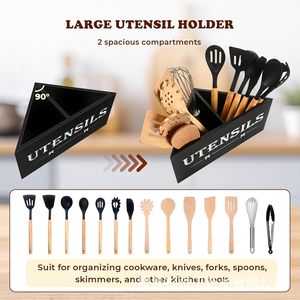 Support d'ustensiles d'angle en bois massif à 90 degrés, organisateur de cuisine, boîte de rangement pour ustensiles de cuisson grande capacité - Product Image 2