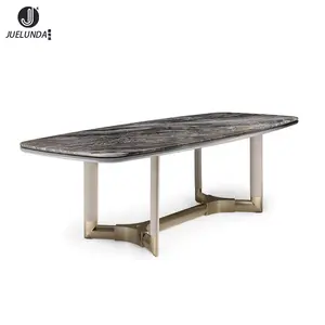 Modern Italian Living Room Furniture Round Luxury Marble Top Dinning Table Set Stainless Steel Mirror Rose Gold Frame Table