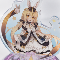 Figurine en acrylique Fille Lapin Gothique avec Lune, Design Original, En Stock, Découpée avec Fente pour Support, Base Ronde Cercle Magique, Transparente, Vente en Gros