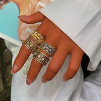 Cincin Jari Pertunangan Hadiah Pesta Berlapis Dua Warna Tembaga Desain Bizantium Baru Perhiasan Retro Fashion dengan Zirkon Kubik.
