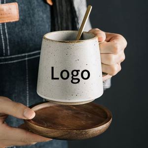Custom Logo Ceramic Mug Wooden Coaster Office Coffee Mug Beverage Cup Milk Cup Household Couple Cup Office <b>Gifts</b> - Product Image 1