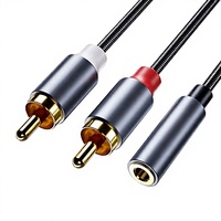 Câble de conversion RCA 3,5 mm (2 RCA mâles vers 1 RCA femelle) plaqué or, tressé en nylon, 20 cm, pour smartphones/voitures/haut-parleurs/tablettes/usage domestique